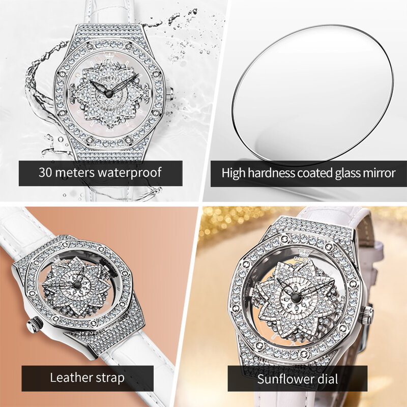 Olevs-男性と女性のための高級ダイヤモンドクォーツ時計、防水シルバーウォッチ、レザーストラップ、ファッションブランド