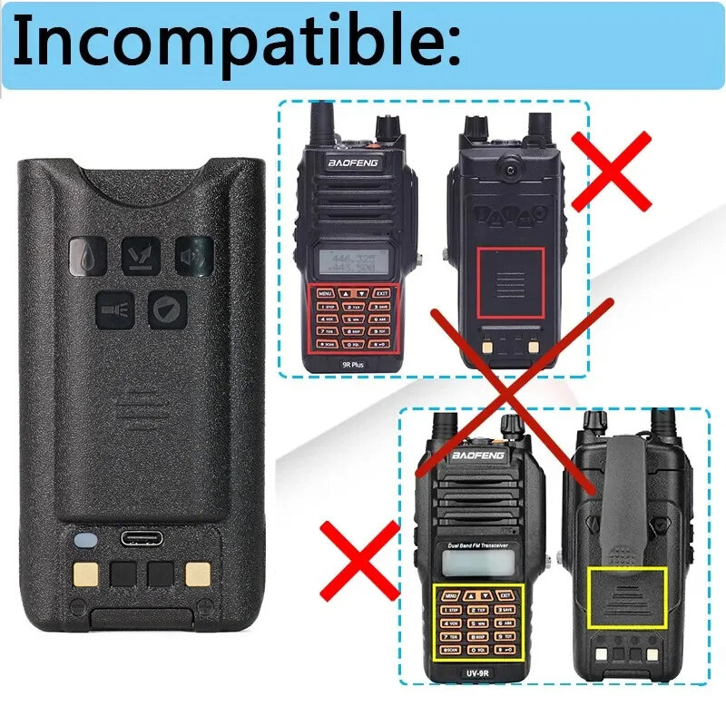 Baofeng walkie talkie UV-9RPlus batterie typ-c vergrößern wiederauf ladbare batterie mit typ-c ladung für uv 9r pro v1 uv9r plus radio