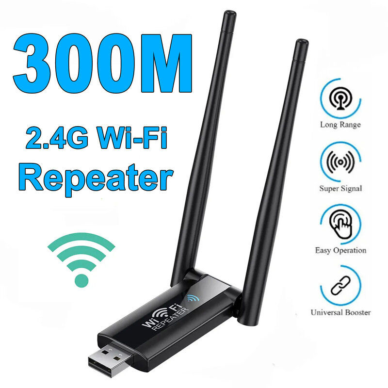 2.4G 300Mbps Wireless USB WiFi Repeater Extender WiFi Signal Amplifier Booster Long Range Wi-Fi Router Home Network Extension
