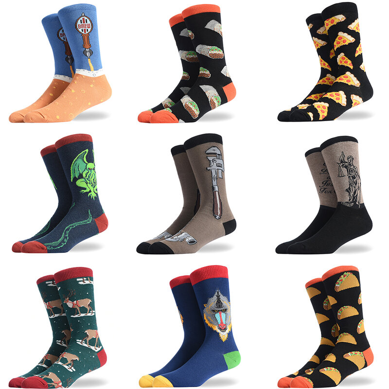 Осенне-зимние новые носки, Необычные Модные носки с изображением гамбургеров, картофеля фри, хлопковые мужские носки, чулки