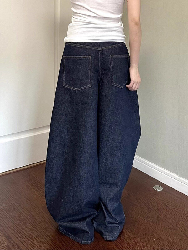 HOUZHOU główna ulica Y2k workowate dżinsy kobiet w stylu Vintage koreańska moda wysoka talia Oversize szerokie nogawki spodnie dżinsowe spodnie typu Casual Grunge