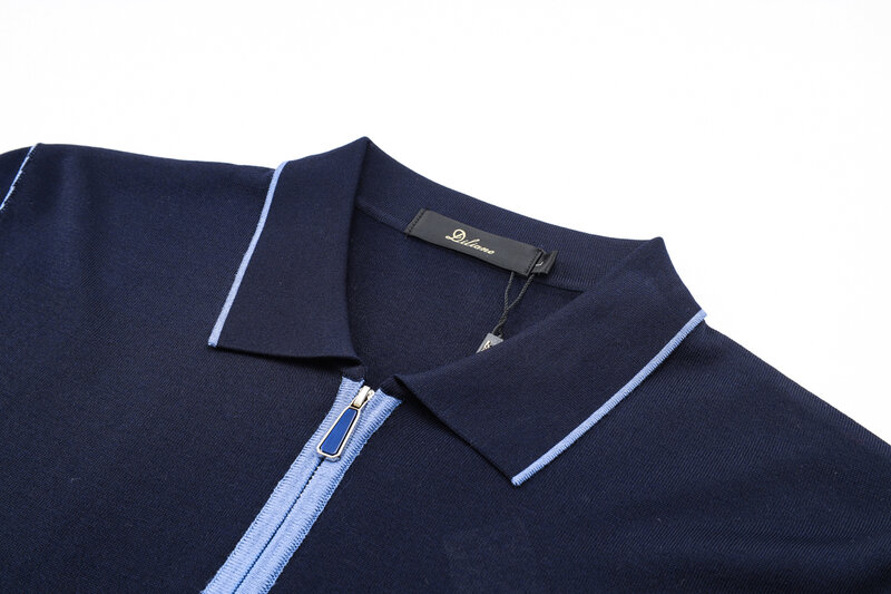 OECHSLI t-shirt Polo di seta 2025 nuovo sottile manica corta da uomo con cerniera ricamo Casual elastico traspirante comfort Big Size M-5XL