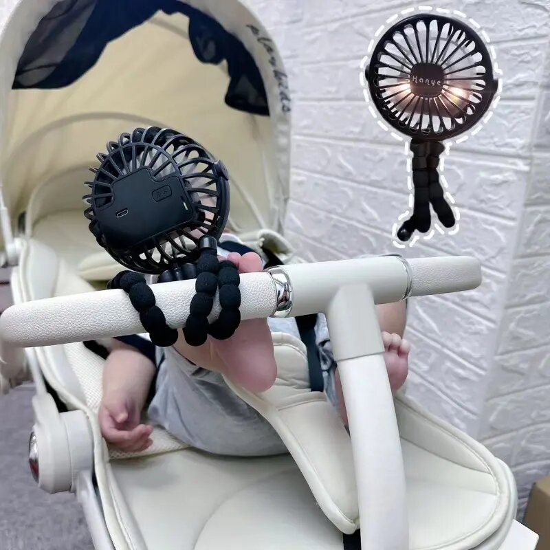 Ventilador de mano para cochecito de bebé, Mini ventilador plegable pequeño sin aspas, recargable por USB, mesa silenciosa, Enfriador de cuello para exteriores
