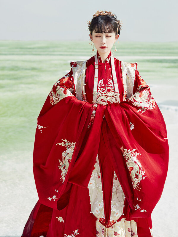 Vestido Shi San u-Han para casamento, Vestido Phoenix Han, Indústria Pesada, Saia bordada de rosto de cavalo, Vestido Ming Dynasty Hanfu