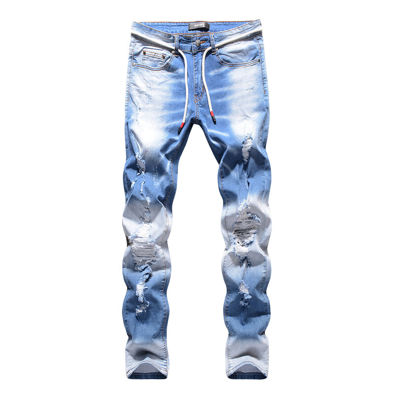 Джинсы мужские однотонные эластичные, винтажные брюки-карандаш из денима, классический стиль, байкерские уличные брюки, синие, весна-лето