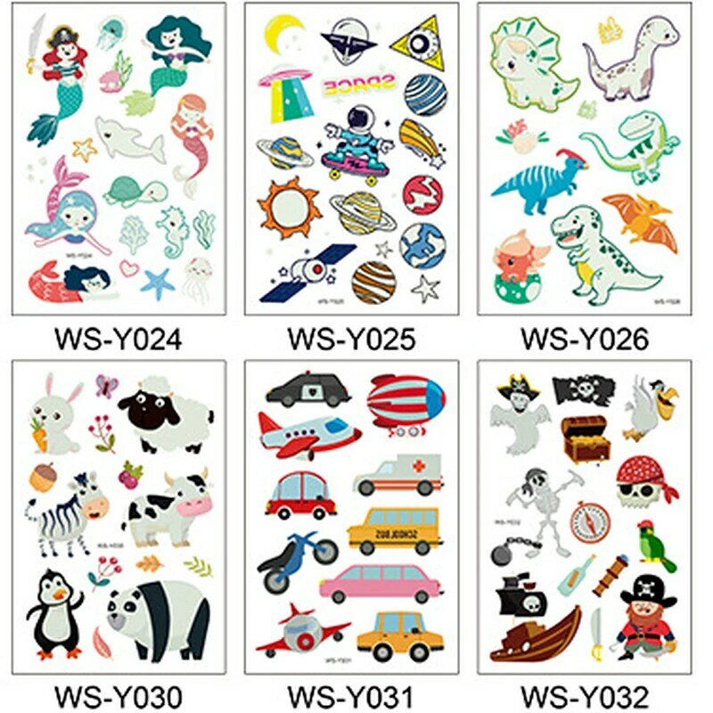 Kartun stiker bercahaya untuk buku dekorasi tahan air tato temporer stiker untuk anak-anak mainan hewan DIY seni tubuh tato palsu