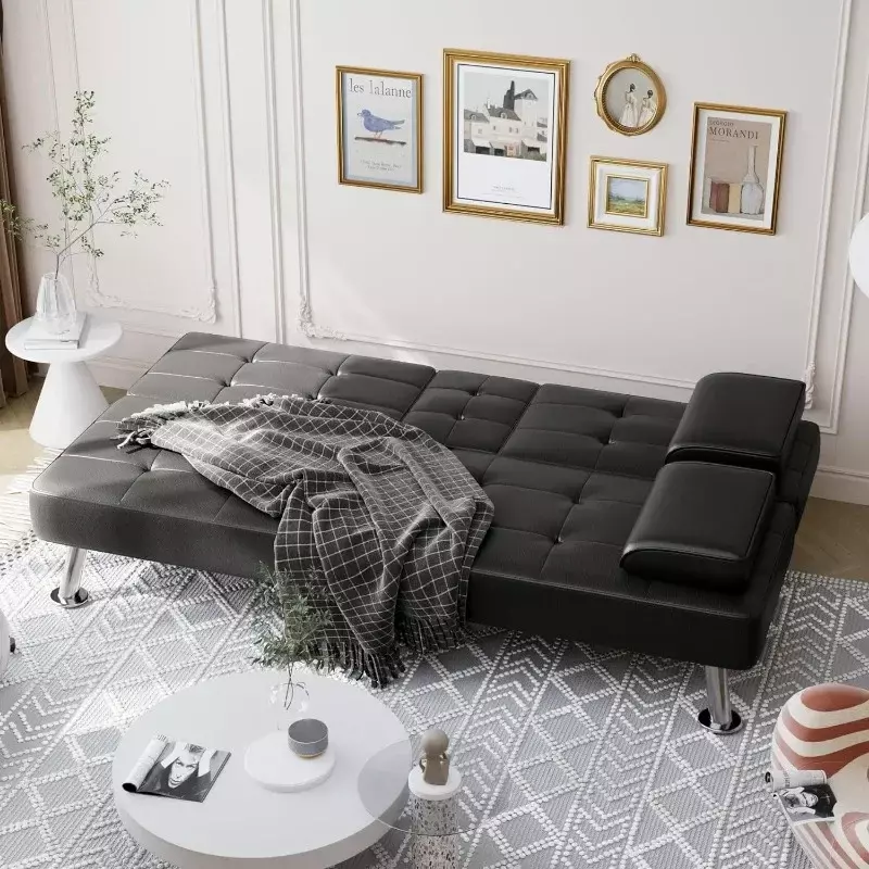 Sofa tempat tidur Sofa Futon lipat konversi untuk ruang tamu lapisan kain kulit imitasi lovesat