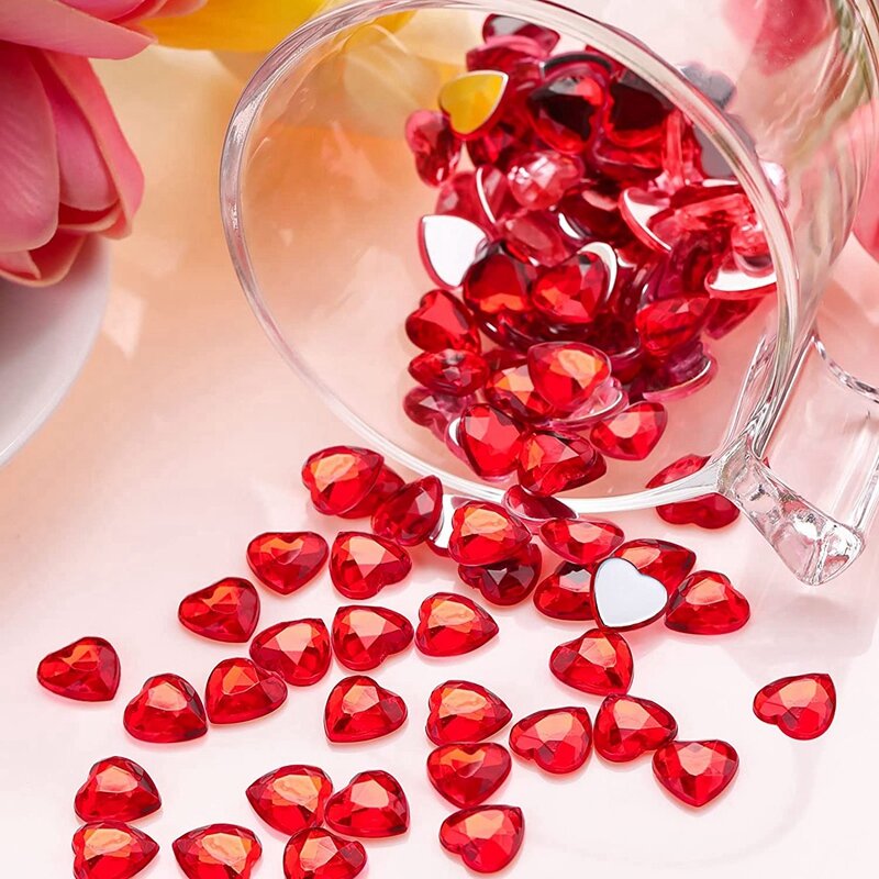 200 acrilico a forma di cuore san valentino, strass a forma di cuore con retro piatto da sposa, 0.5 pollici