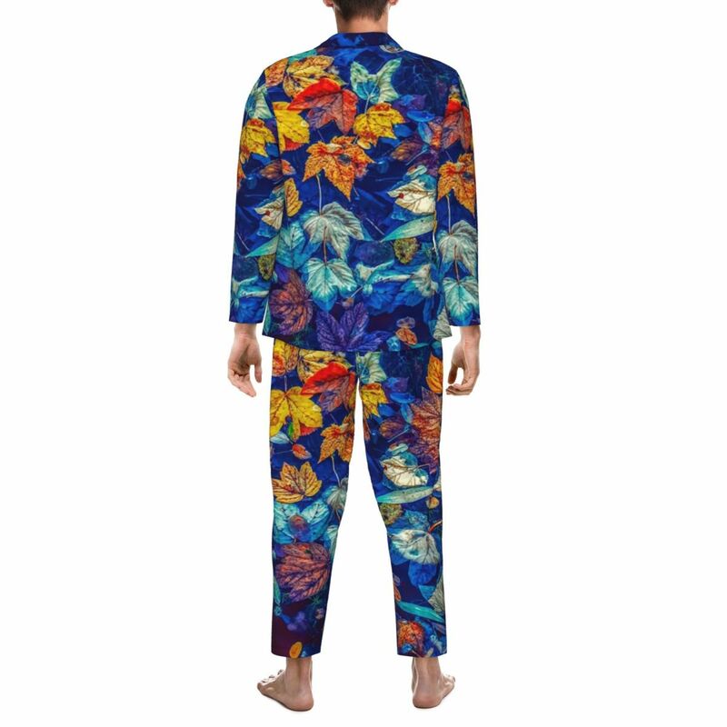 Ensemble de pyjama imprimé floral coloré pour hommes, vêtements de nuit de loisirs confortables, décontracté, respirant, automne, 2 pièces