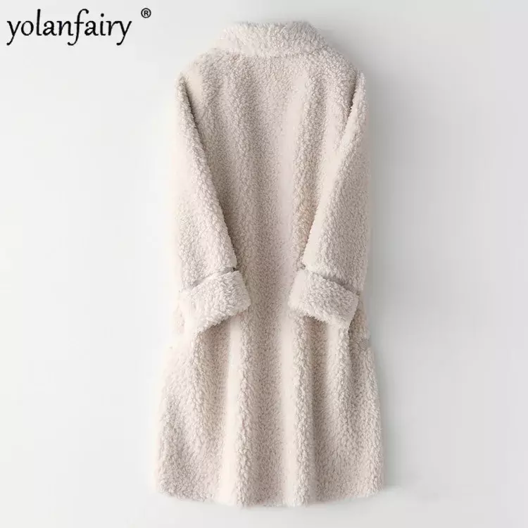 10% mantel bulu wol wanita mantel bulu domba & jaket untuk wanita Midi panjang komposit bulu jaket wol partikel terintegrasi FCY5031