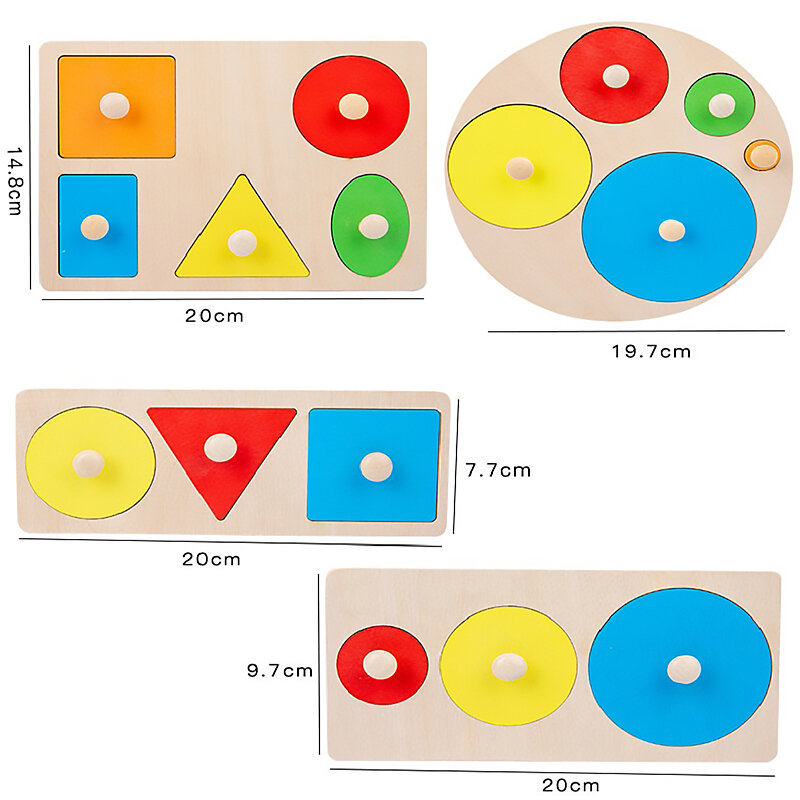 Montessori Warna-warni Geometri Menggenggam Papan Mainan Kayu Dipatok Ambil Bentuk Menyortir Papan Mainan untuk Bayi Pendidikan Anak-anak Hadiah