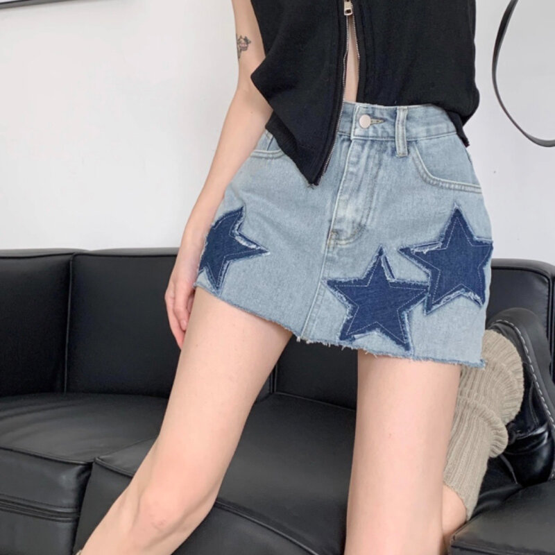 Юбка-мини женская джинсовая трапециевидная в винтажном стиле, Y2k