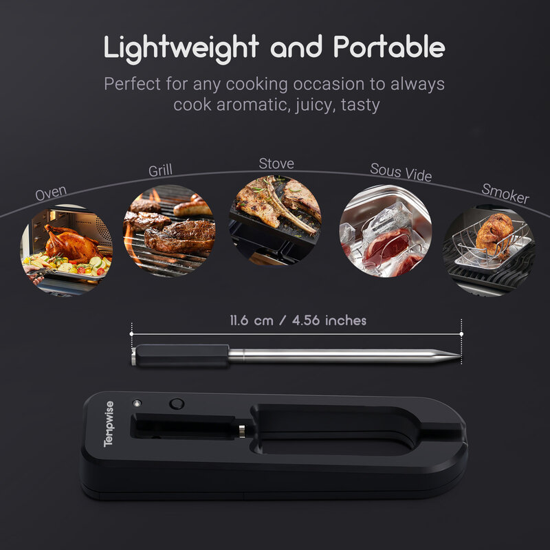 Tempwise IP67 방수 무선 스마트 고기 온도계, 앱 제어, BBQ 오븐 그릴 주방 스모커 로티세리 TNT-11-B
