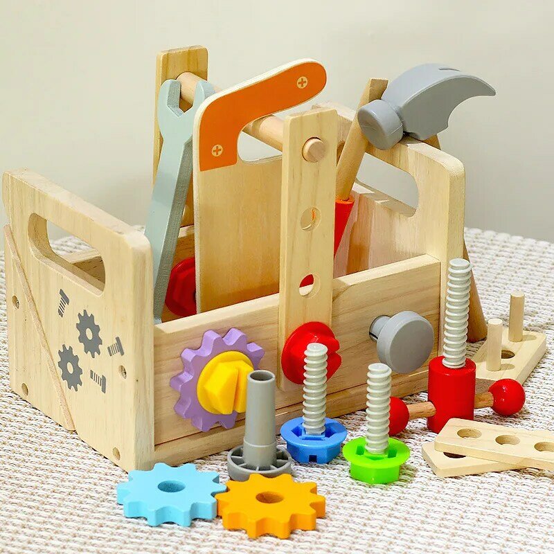 Conjunto de ferramentas de madeira para crianças, brinquedos Montessori, kit de ferramentas para brincar, educacional, construção STEM, 2, 3, 4 anos