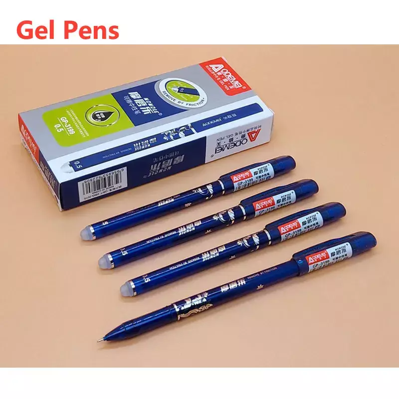 Ensemble de stylos à encre gel effaçables, noir, bleu, rouge, fournitures scolaires et de bureau, pointe illac de 0.5mm, tiges d'écriture quotidiennes