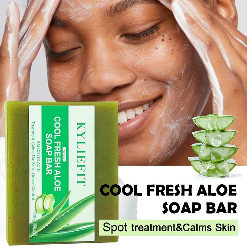 KYLIEFIT Cool Fresh Aloe Soap Bar, Calms Skin, Oil Control, Deep Clean, Exfoliation, Radiant Skin For Face And Body Bath