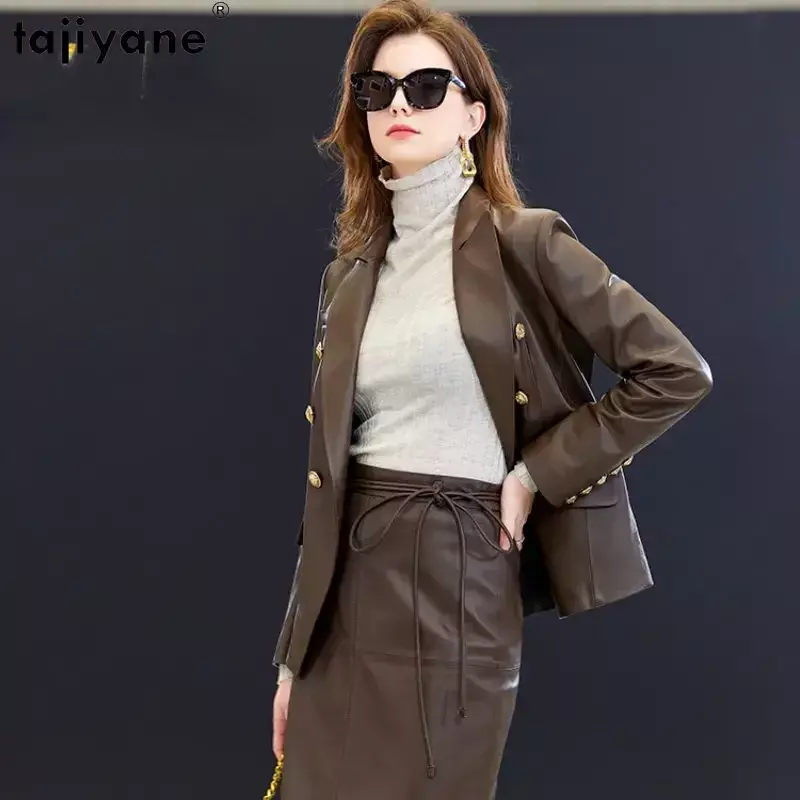 Tajeyane-Chaqueta de piel de oveja auténtica para mujer, abrigo de cuero auténtico de alta calidad, chaquetas ajustadas de moda coreana, 2023