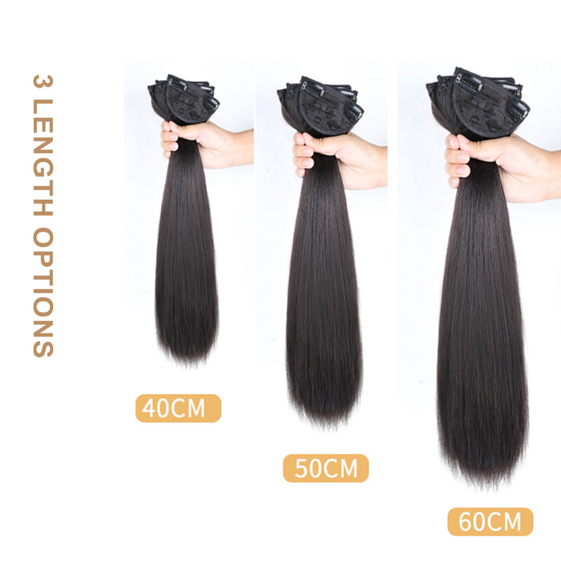 Clip in Hair Extensions Synthetic Long Straight Hairpieces for  Asian Women Black Synthetic Fiber Hair Extension for Daily Use