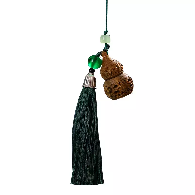 Natural Green Sandalwood Hollow Carved Pixiu Lotus Gourd Landscape Pendant Sachet Wood Carving Jewelry Keychain Boutique Jewelry