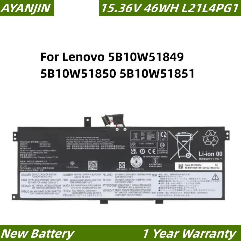 Batterie pour ordinateur portable Lenovo, L21L4ical1, 15.36V, 46WH, 2995mAh, 5B10W51849, 5B10W51850, 5B10W51851, L21C4ical1, L21D4ical1, L21Safeical1