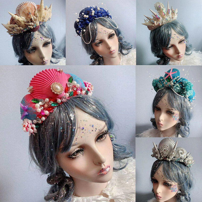 Lolita Fairy Crown Headpiece Mermaid Shell Headband Scallop Conch Princess Elf Cosplay Headdress Women Bride Hair Accessories