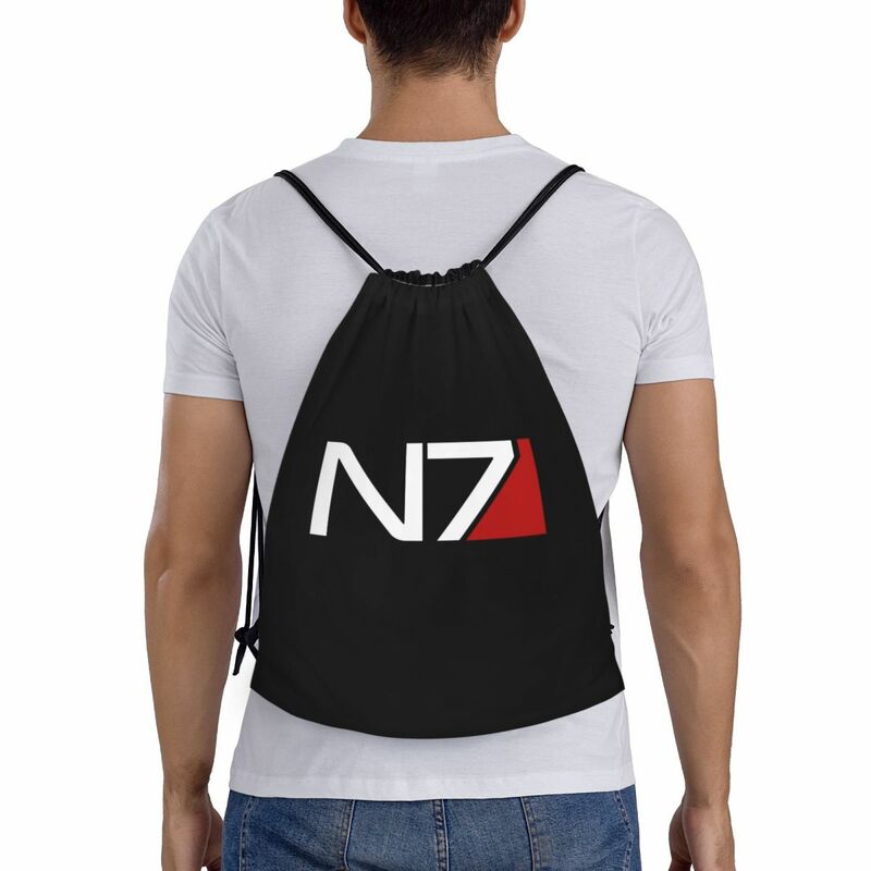 Mochila deportiva N7 para hombre y mujer, bolsa de almacenamiento con cordón, ligera, efecto de masa de videojuegos, personalizada, para gimnasio
