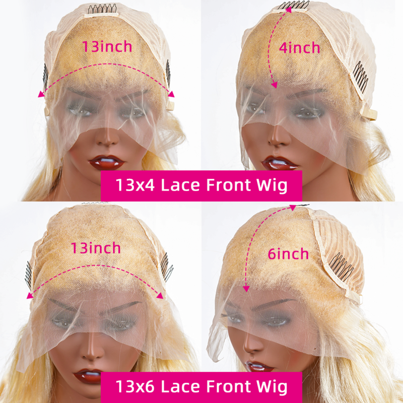 Perruque Lace Front Wig Deep Wave Brésilienne Naturelle, Cheveux Humains, Blond Miel 613, 13x6, 13x4, Transparent HD, Pre-Plucked, pour Femme