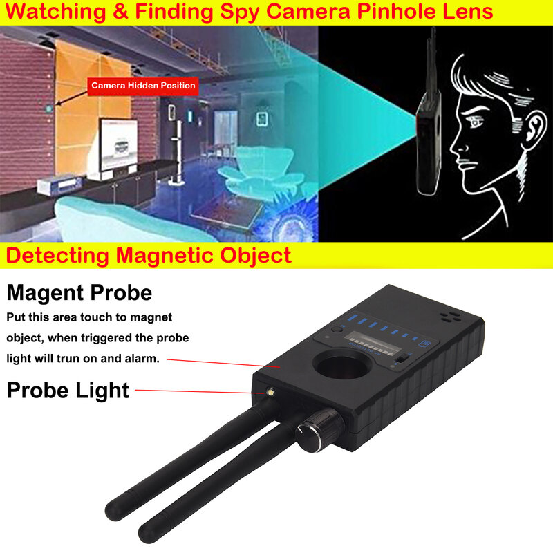 Detektor kamera tersembunyi nirkabel, pelacak GPS lensa Laser GSM, perangkat pendengar Radar Radio mendeteksi anti-mata-mata pemindai sinyal RF