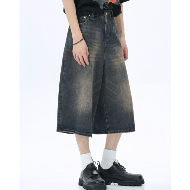 Pantalones cortos de mezclilla Retro para mujer, estilo Unisex, Capri de pierna ancha, Vintage, de calle, de cintura alta, 5XL