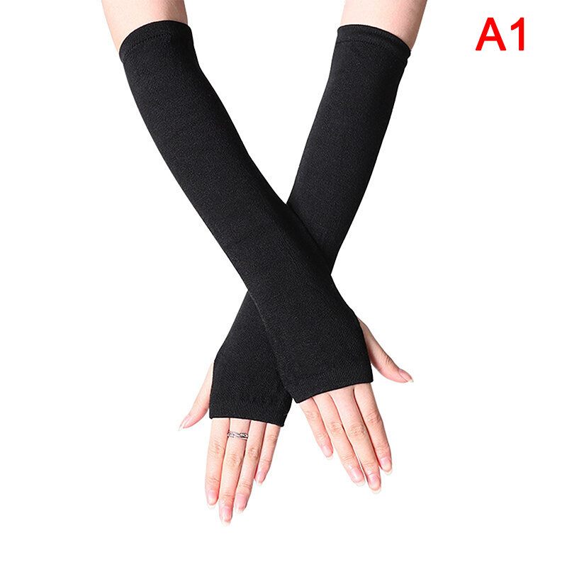 Y2K sarung tangan rajut wanita modis, sarung tangan siku motif garis-garis, sarung tangan rajut panjang tanpa jari motif garis-garis untuk wanita