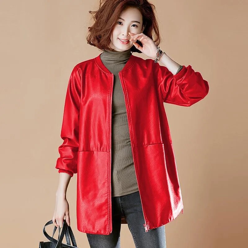 6XLFashio-Veste en cuir mi-longue pour femme, uniforme de baseball coréen, coupe-vent élégant, automne et hiver, nouveau