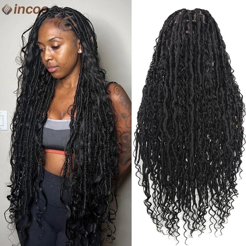 Long Goddess Boho Synthetic Braids Full Lace Front Wigs Highlight Blonde Locs Braids Curly Wig Pre Pluck Box Twisted Braided Wig