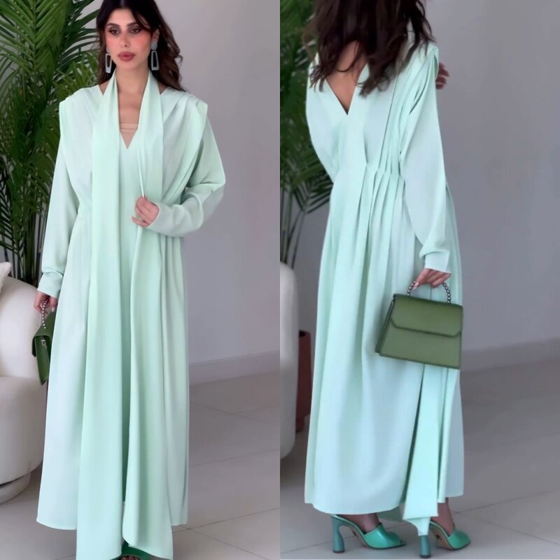 Ballkleid Saudi-Arabien Satin drapiert Heimkehr A-Linie V-Ausschnitt maßge schneiderte Anlass Kleid Midi Kleider