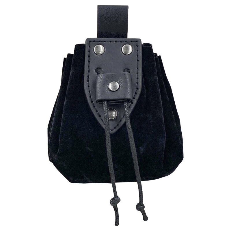Medieval Belt Leather Drawstring Bag Portable Purse Vintage Costume Waist Bag for Fantasy Event, Cosplay Party