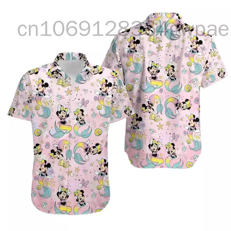 Disney Minnie Hawaiian Shirt Womens Men Short Sleeve Beach Shirt Disney Casual Party Button Up Hawaiian Shirt Fashion Streetwear