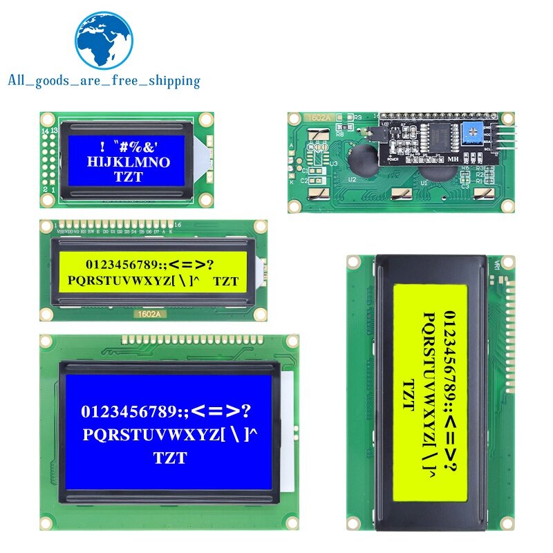 TZT-LCD1602 LCD 1602 Módulo, Tela Azul e Verde, 16x2, Personagem 20X4, Controlador HD44780, 2004, 12864