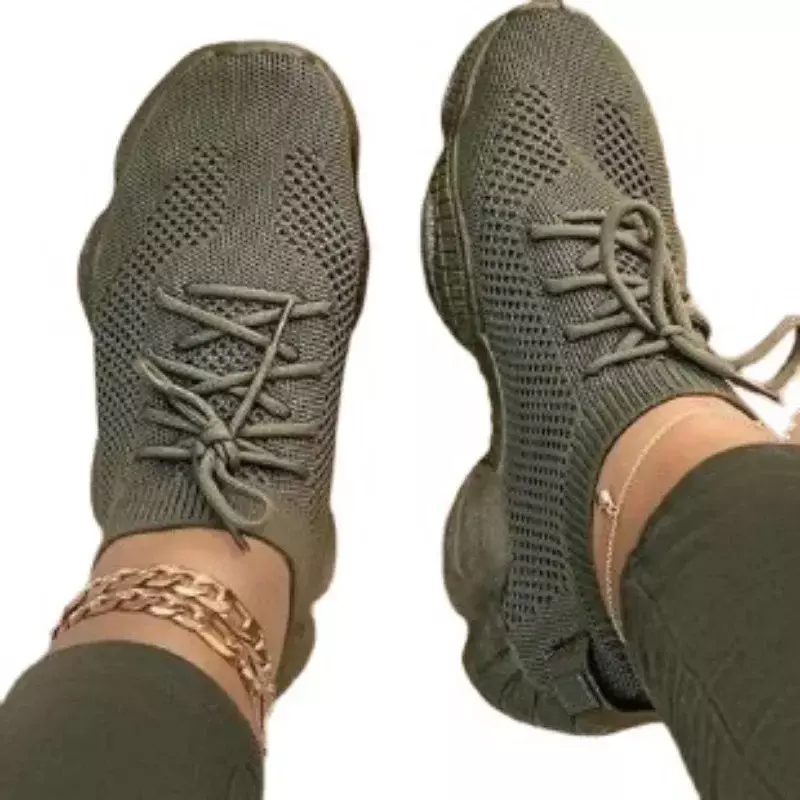 รองเท้า2024ตาข่ายสำหรับผู้หญิง, รองเท้ายางวัลกาไนส์ระบายอากาศได้ดีมีเชือกผูกไซส์ใหญ่พิเศษ