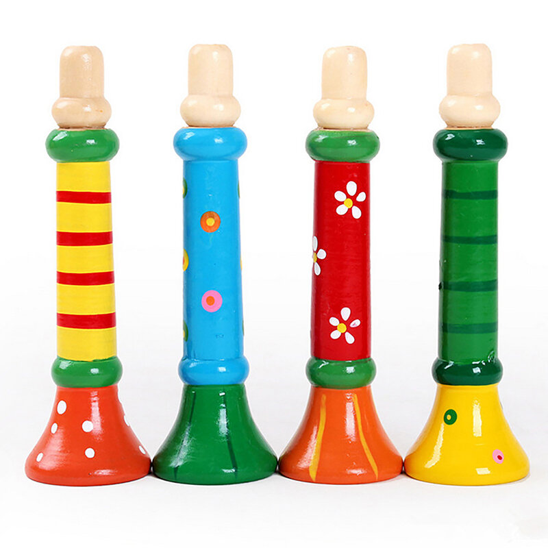 Mainan kayu kartun anak, instrumen musik klakson peluit untuk pendidikan dini mainan Montessori latihan Suara 1 buah