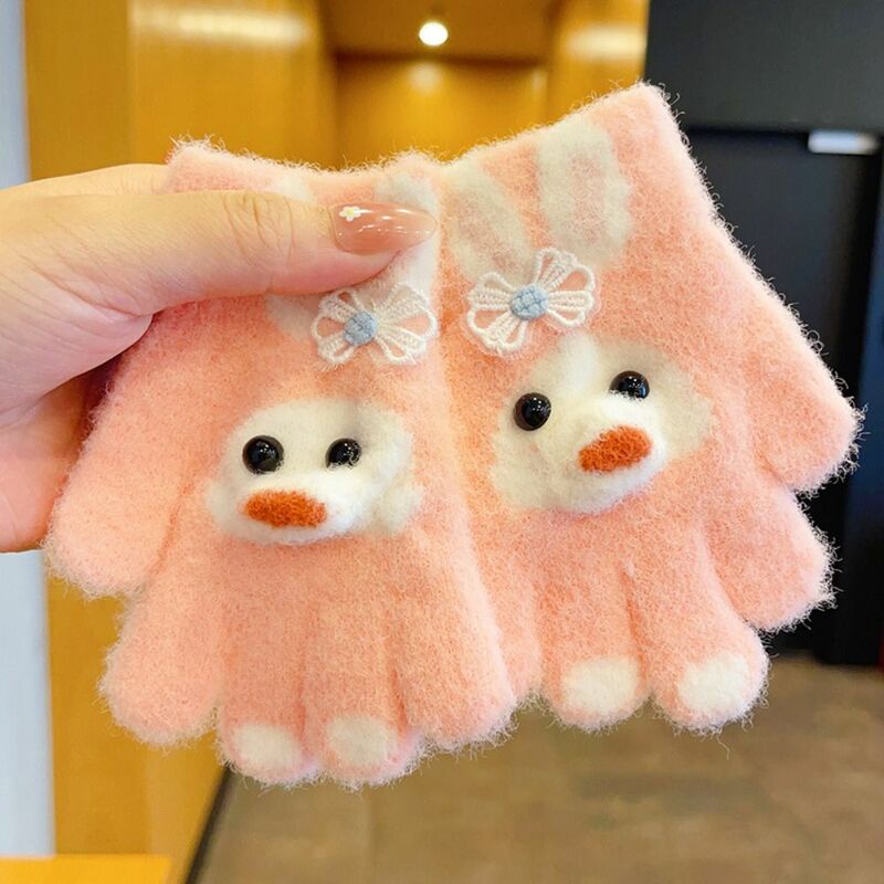 Детские перчатки с кроличьими пальцами, зимние теплые варежки, вязаные перчатки, милые вязаные перчатки, защита от холода