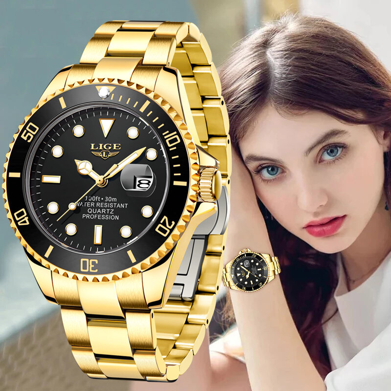 LIGE-Reloj de buceo de acero para mujer, cronógrafo de pulsera de lujo, creativo, de marca superior, a la moda