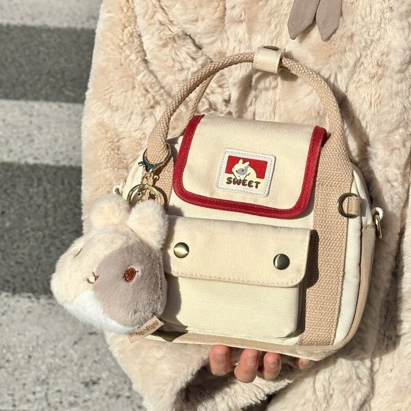 Миниатюрные женские сумочки HAEX Kawaii, модная новинка 2024, трендовые сумки через плечо с кроличьим и поляризационным рисунком, повседневные холщовые женские сумки