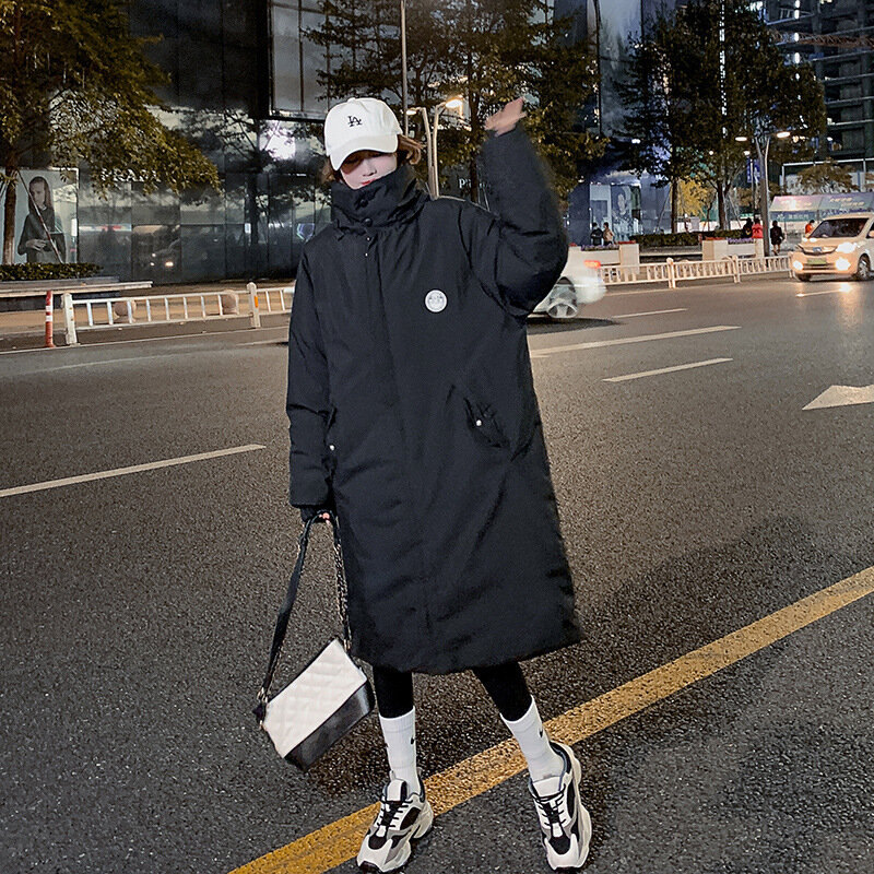 Пуховик с хлопковой подкладкой для женщин, новинка 2023, Женское зимнее Свободное пальто средней длины до колена в Корейском стиле