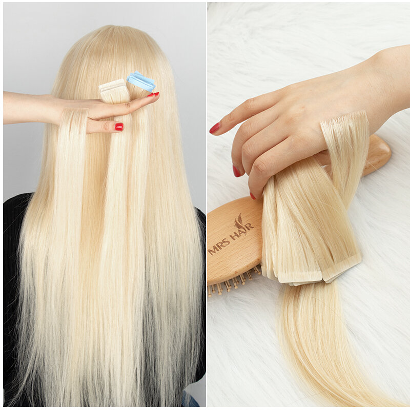 MRS HAIR-Cinta Invisible en extensiones de cabello humano, cinta de inyección en extensiones de cabello #60, cinta de trama de PU, 10 unids/lote/paquete para cabello lateral