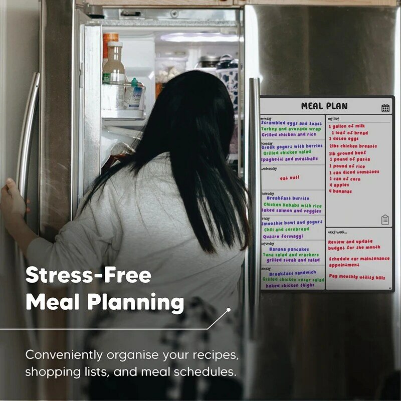 Papan tulis magnetik kulkas kalender makanan perencana dan daftar belanja papan putih-papan Memo dan perencana keluarga pemasangan mudah