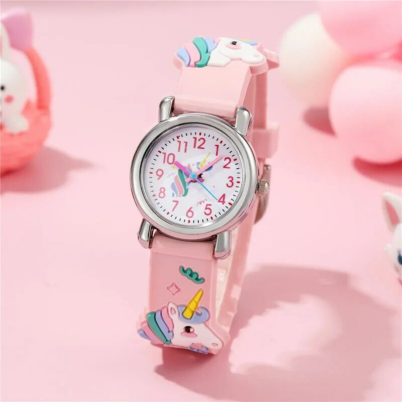 New Macaron Cute Unicorn Pattern Children Quartz Watch Color Silicone Boy Girls Student Watch Birthday Gift Watch