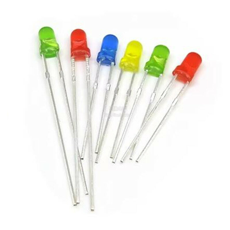 50PCS 3 mm highlight red, yellow, blue, green LED lamp bead light bulb F3 into round hair light diode feet short feet long