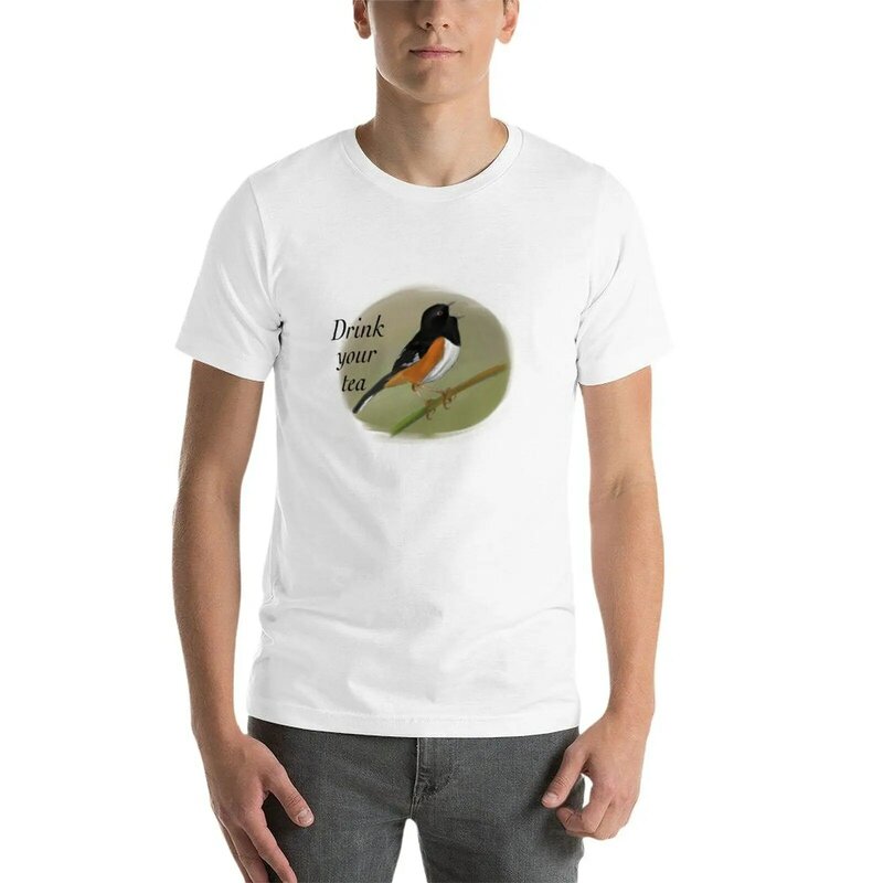 Camiseta de pintura Eastern Towhee para hombre, camisetas personalizadas con estampado divertido, "Drink Your Tea", novedad