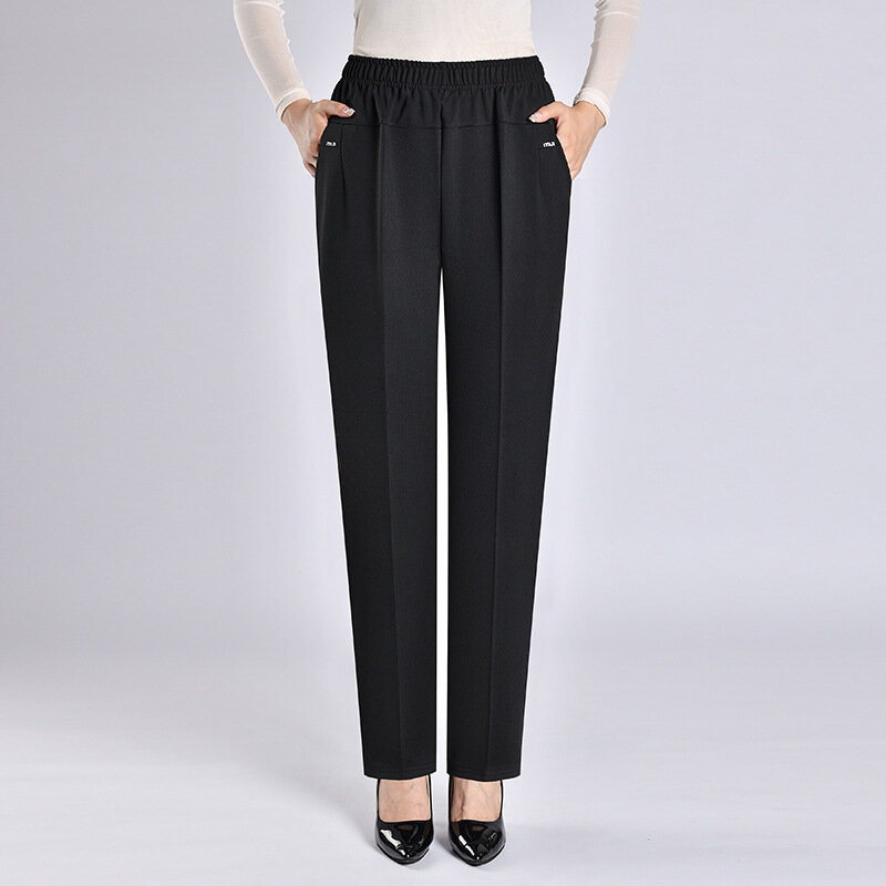 Pantalon taille haute élastique pour femme, pantalon droit décontracté, en molleton, de taille Extra Large, nouvelle collection automne hiver