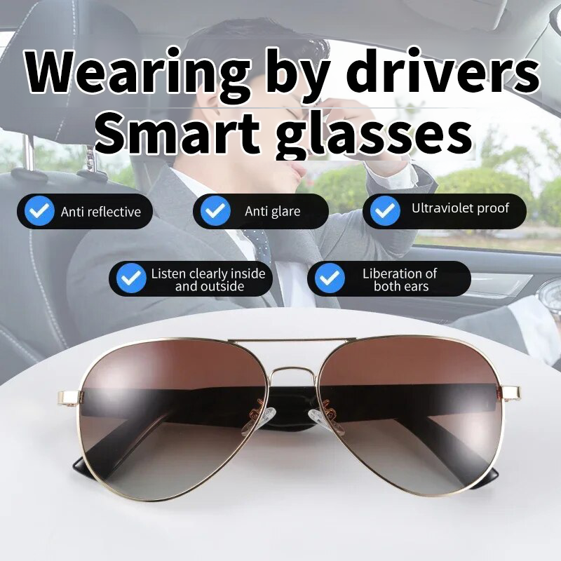 Men Smart Glasses Wireless Bluetooth Headset Intelligent Audio Sunglasses Support Bluetooth Calls Music Dual Speak Nylon Lenses