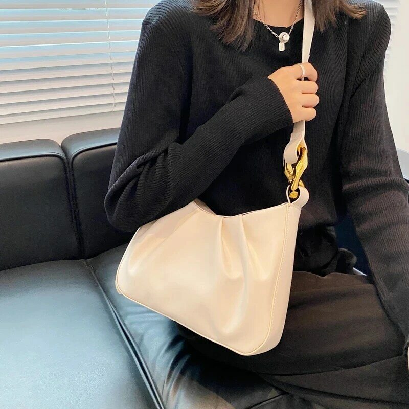 Solid Color Fashion Underarm Shoulder Bags Pu Leather Top-Handle Bags for Women Female Daily Travel Small Totes Purse Handbags